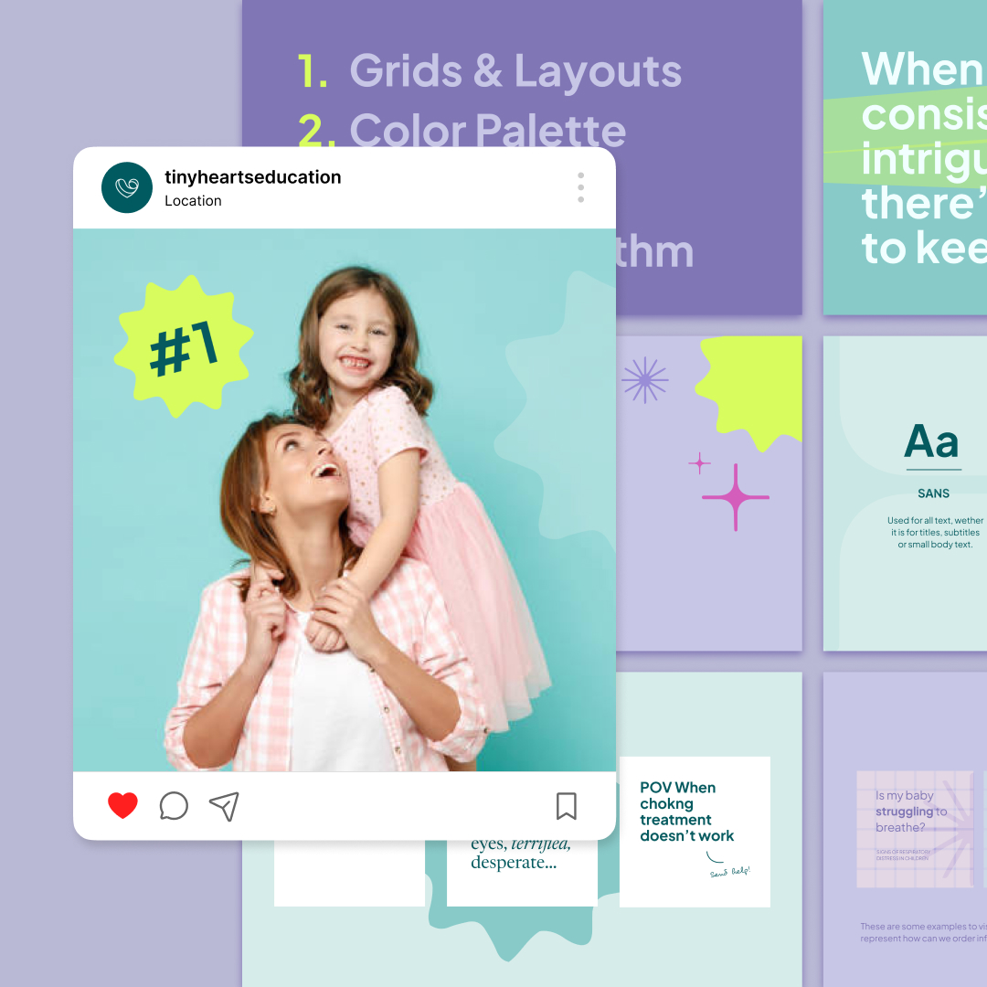Canva Freelancers 31 Canvajoy Unlimited Graphic Design A smiling adult holds a happy child in a social media post with a #1 symbol. The background features text about grids, layouts, and unlimited graphic design elements on a colorful, collage-like backdrop.
